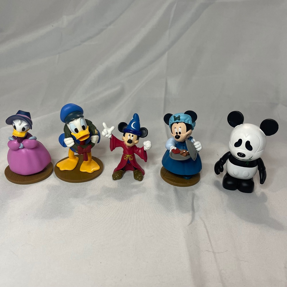 Disney Mickey Minnie Donald Daisy PVC Figurine Lot Sorcerer Panda Christmas 5pc